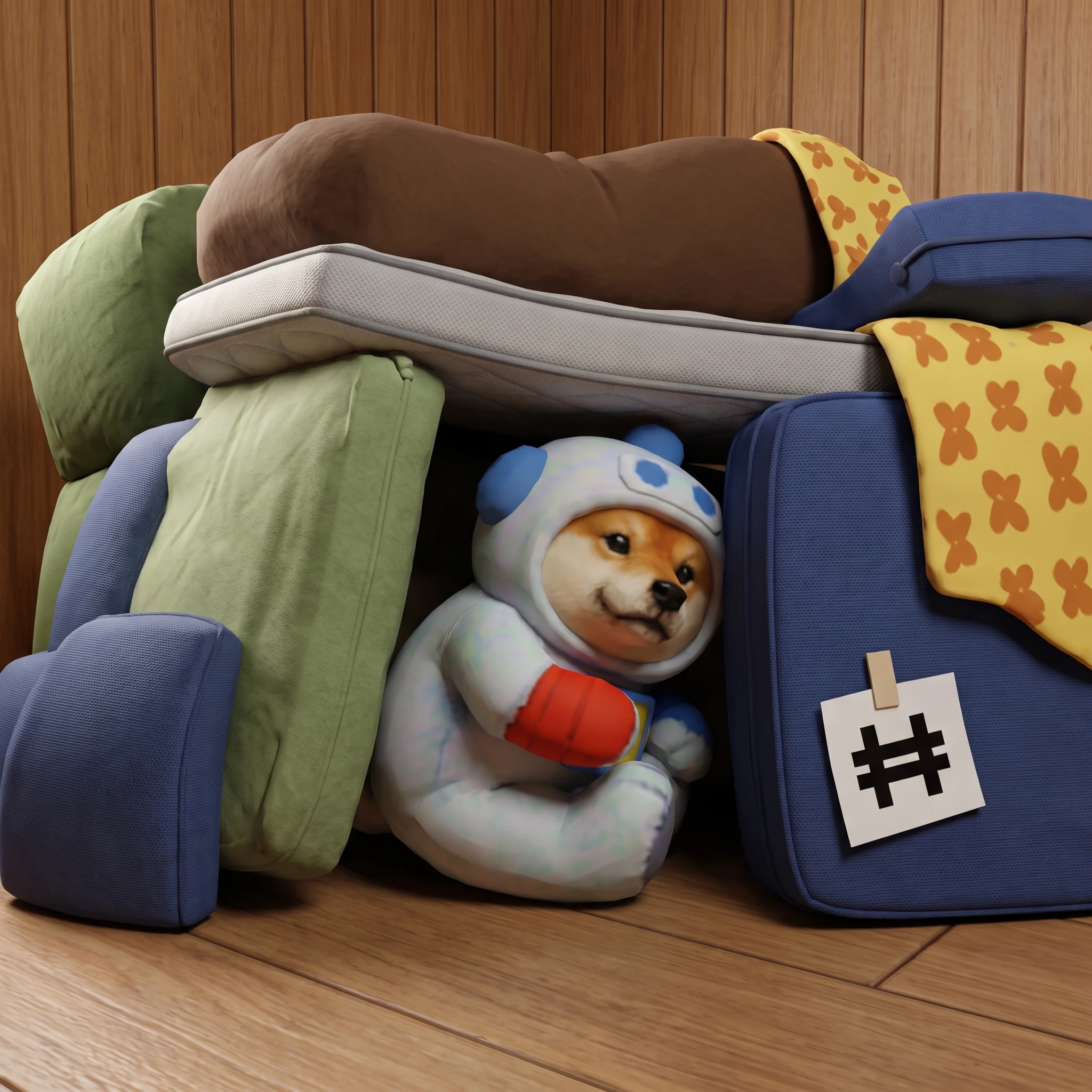 INU inside a blanket fort
