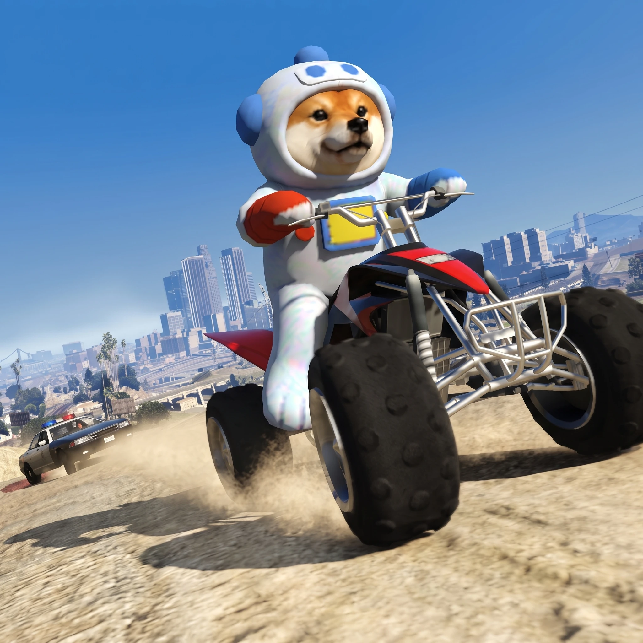 INU riding a quad bike