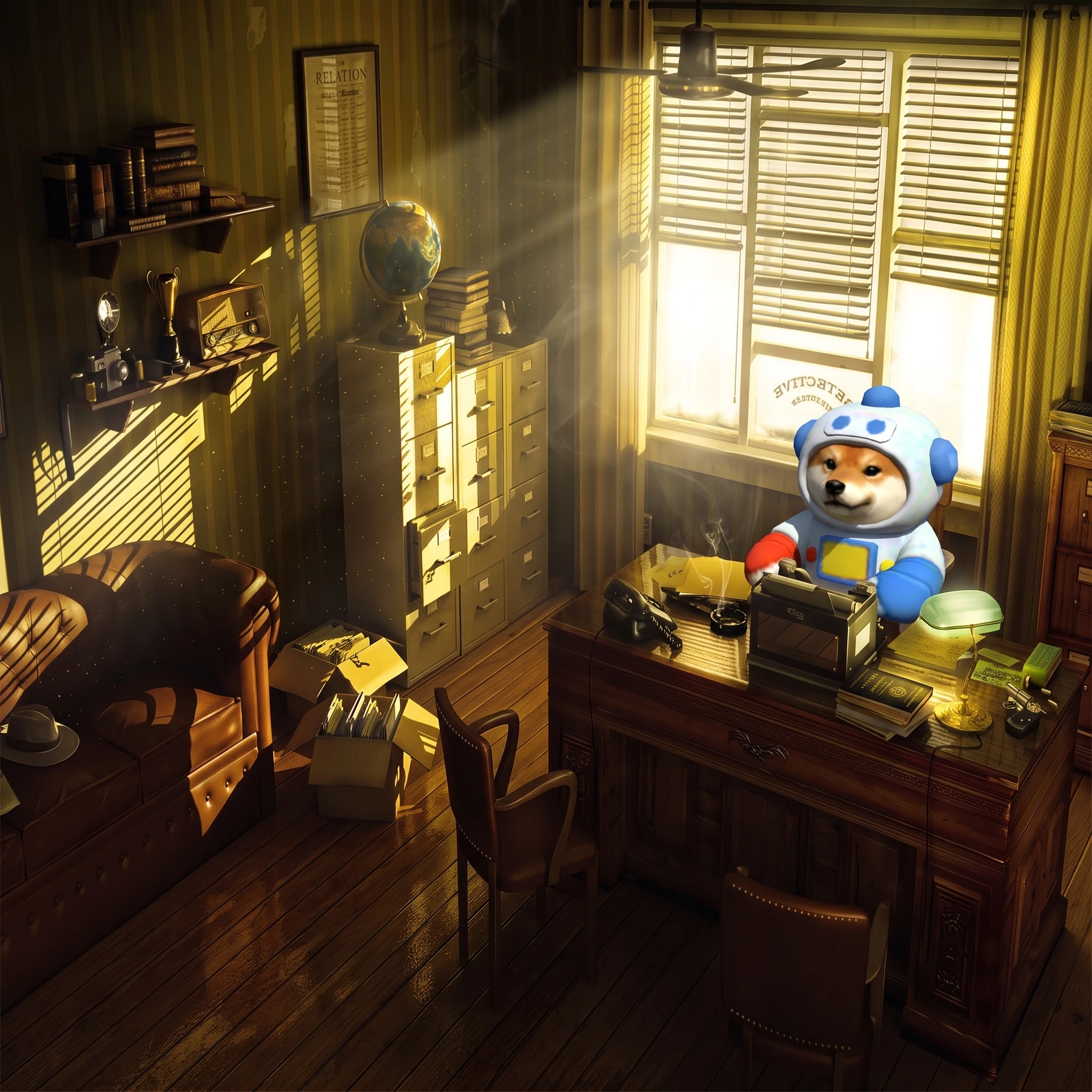 INU at a sunlit desk
